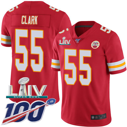 Kansas City Chiefs Nike #55 Frank Clark Red Super Bowl LIV 2020 Team Color Men Stitched NFL 100th Season Vapor Untouchable Limited Jersey
